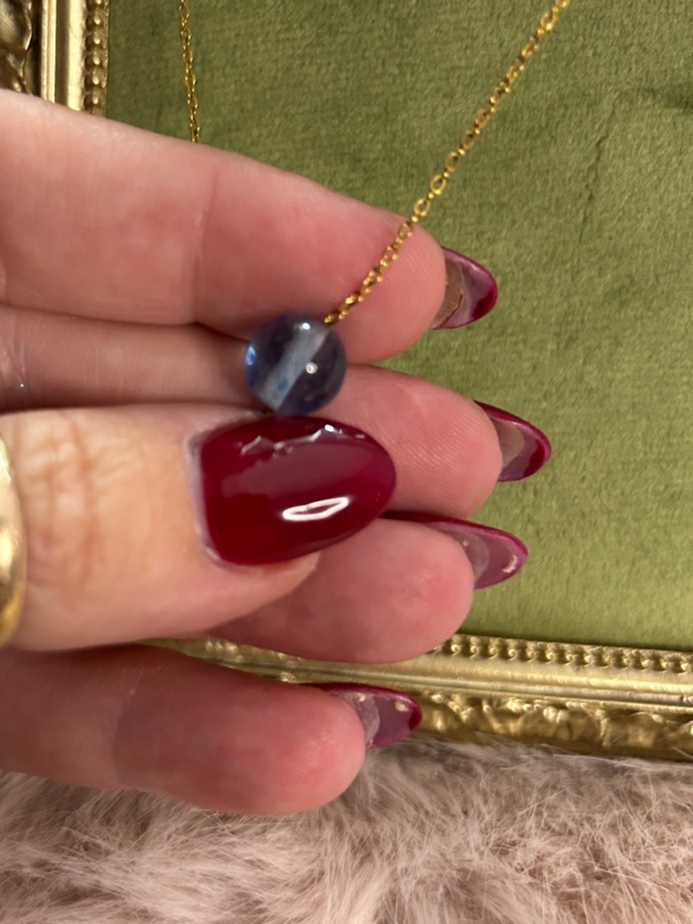 18k Gold Plated Chain Necklace with Dark Teal Glass Bead NEW - Picture 5 of 6